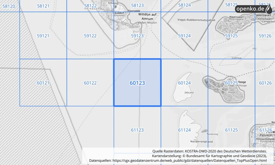 Übersichtskarte des KOSTRA-DWD-2020-Rasterfeldes Nr. 60123