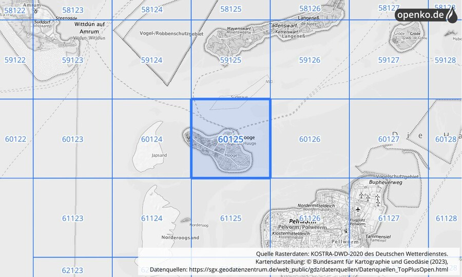 Übersichtskarte des KOSTRA-DWD-2020-Rasterfeldes Nr. 60125