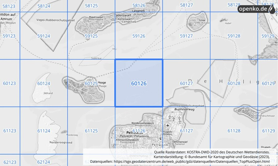 Übersichtskarte des KOSTRA-DWD-2020-Rasterfeldes Nr. 60126