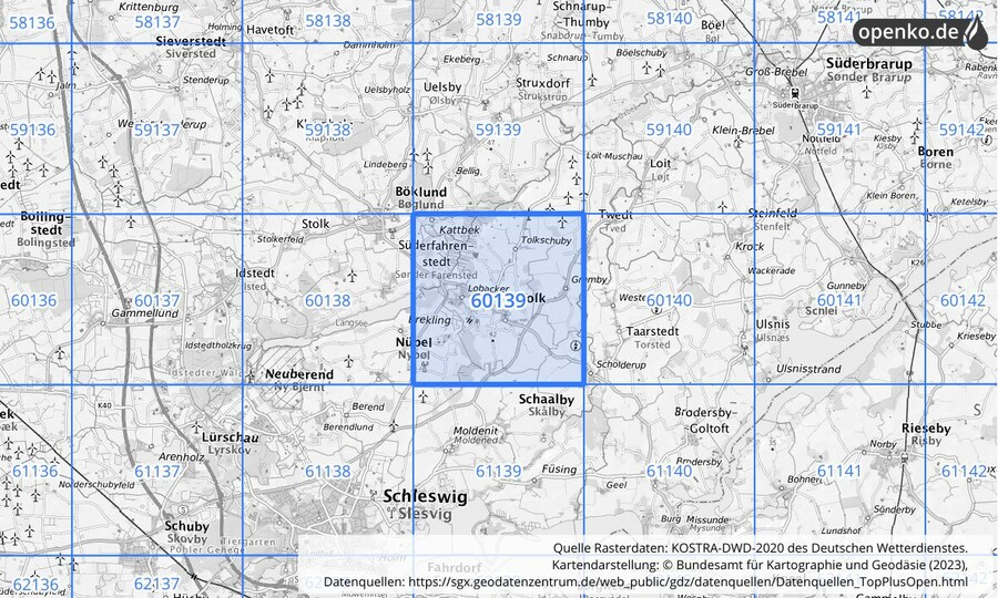 Übersichtskarte des KOSTRA-DWD-2020-Rasterfeldes Nr. 60139