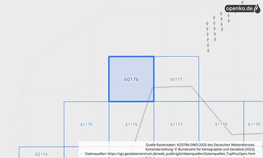 Übersichtskarte des KOSTRA-DWD-2020-Rasterfeldes Nr. 60176