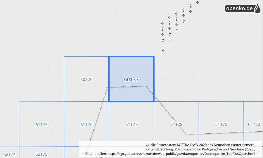 Übersichtskarte des KOSTRA-DWD-2020-Rasterfeldes Nr. 60177