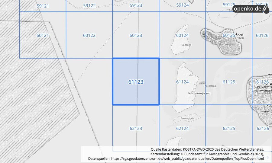 Übersichtskarte des KOSTRA-DWD-2020-Rasterfeldes Nr. 61123