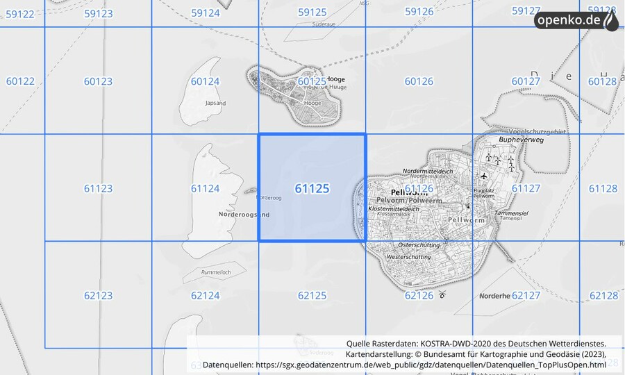 Übersichtskarte des KOSTRA-DWD-2020-Rasterfeldes Nr. 61125