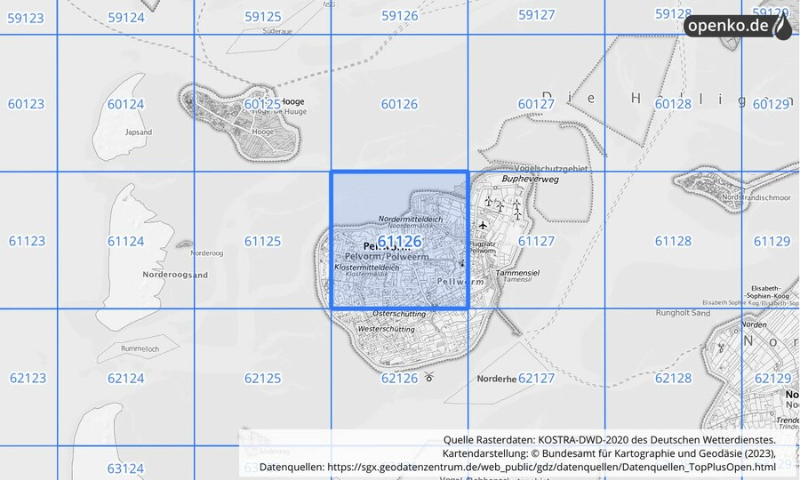 Übersichtskarte des KOSTRA-DWD-2020-Rasterfeldes Nr. 61126