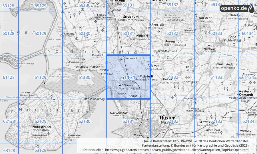 Übersichtskarte des KOSTRA-DWD-2020-Rasterfeldes Nr. 61131