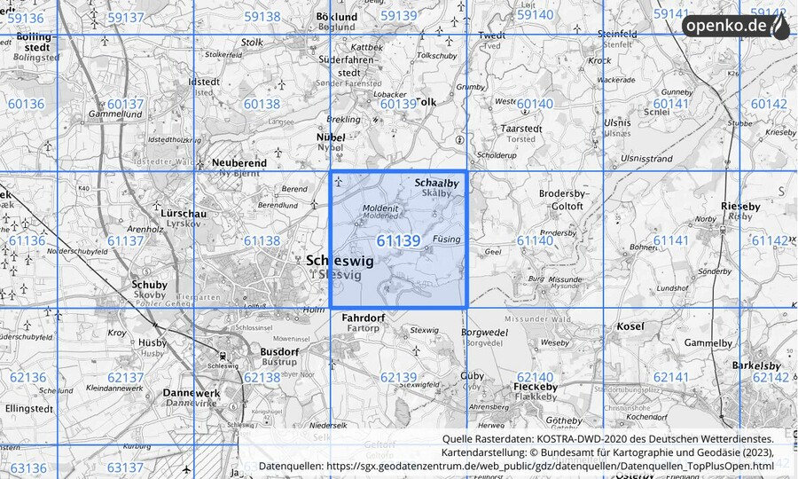 Übersichtskarte des KOSTRA-DWD-2020-Rasterfeldes Nr. 61139