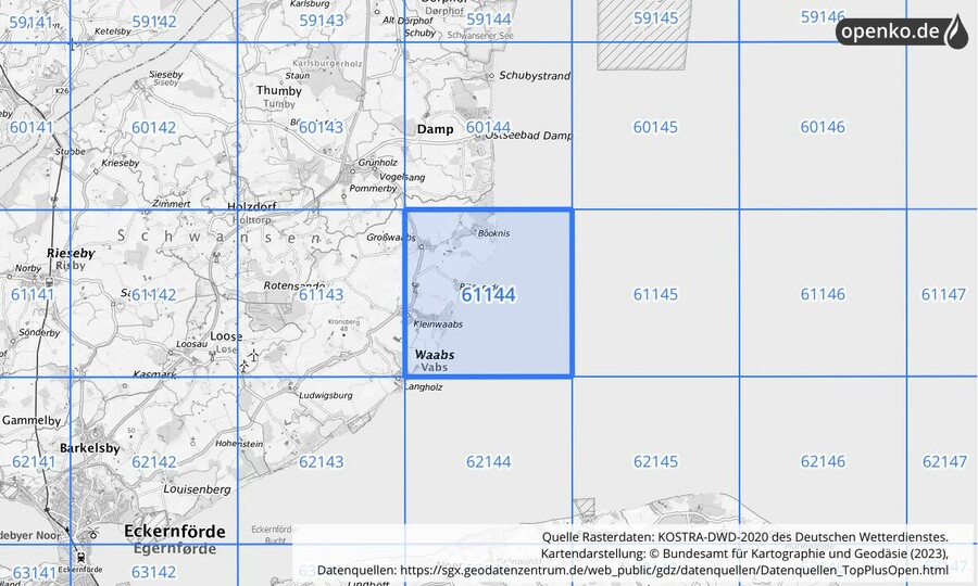 Übersichtskarte des KOSTRA-DWD-2020-Rasterfeldes Nr. 61144