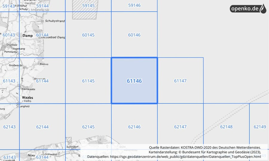 Übersichtskarte des KOSTRA-DWD-2020-Rasterfeldes Nr. 61146