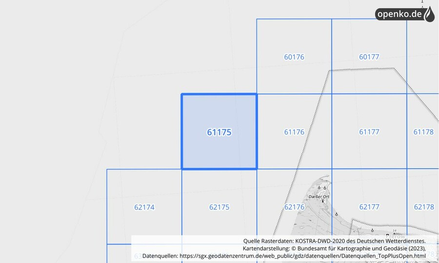 Übersichtskarte des KOSTRA-DWD-2020-Rasterfeldes Nr. 61175