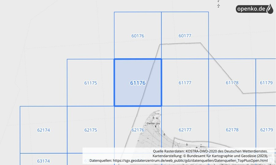 Übersichtskarte des KOSTRA-DWD-2020-Rasterfeldes Nr. 61176