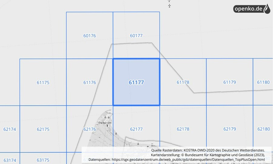 Übersichtskarte des KOSTRA-DWD-2020-Rasterfeldes Nr. 61177