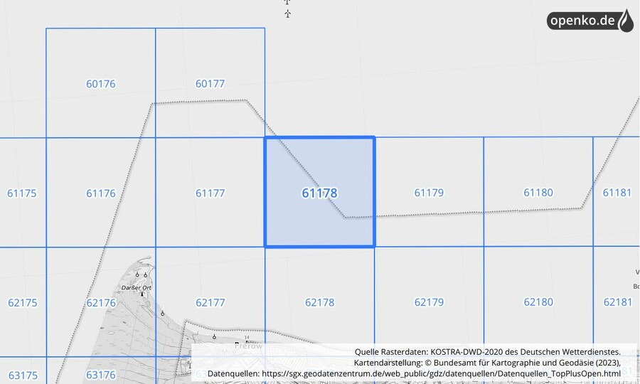 Übersichtskarte des KOSTRA-DWD-2020-Rasterfeldes Nr. 61178