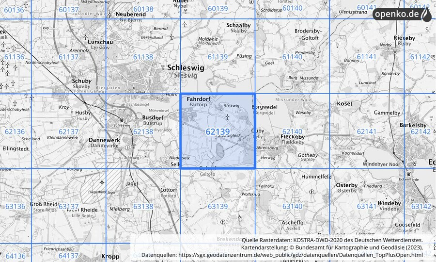 Übersichtskarte des KOSTRA-DWD-2020-Rasterfeldes Nr. 62139