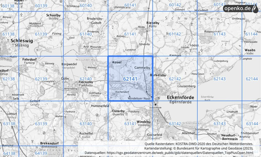 Übersichtskarte des KOSTRA-DWD-2020-Rasterfeldes Nr. 62141