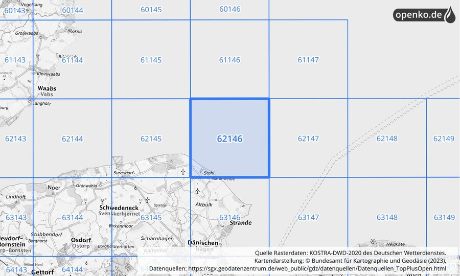 Übersichtskarte des KOSTRA-DWD-2020-Rasterfeldes Nr. 62146