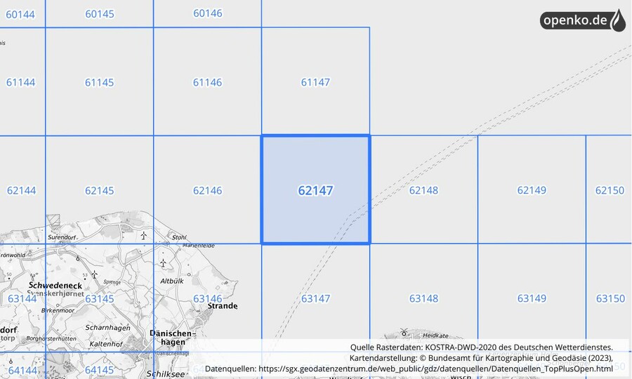 Übersichtskarte des KOSTRA-DWD-2020-Rasterfeldes Nr. 62147