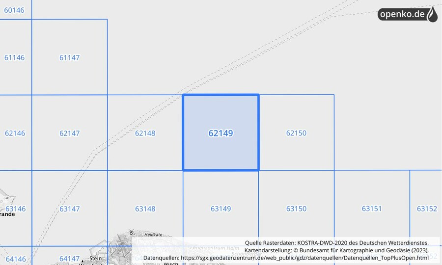 Übersichtskarte des KOSTRA-DWD-2020-Rasterfeldes Nr. 62149