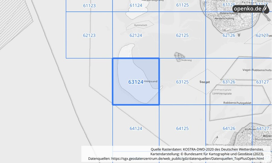 Übersichtskarte des KOSTRA-DWD-2020-Rasterfeldes Nr. 63124