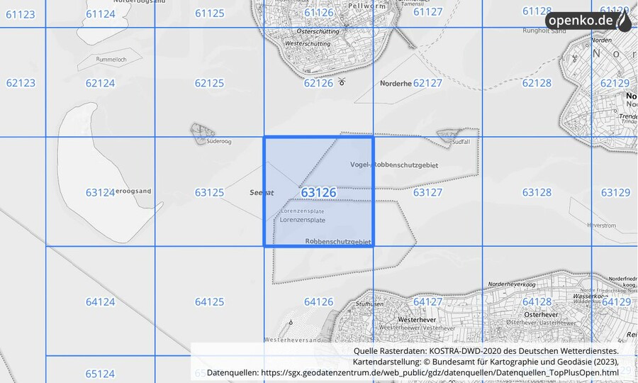 Übersichtskarte des KOSTRA-DWD-2020-Rasterfeldes Nr. 63126