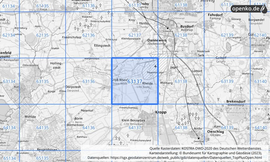 Übersichtskarte des KOSTRA-DWD-2020-Rasterfeldes Nr. 63137