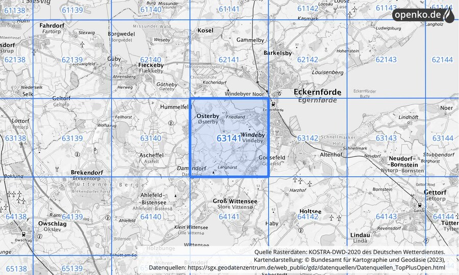 Übersichtskarte des KOSTRA-DWD-2020-Rasterfeldes Nr. 63141