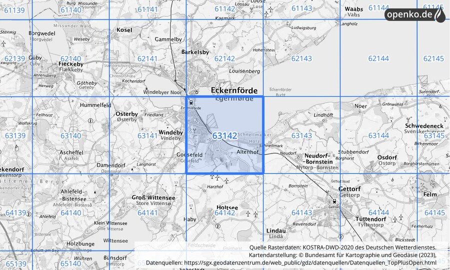 Übersichtskarte des KOSTRA-DWD-2020-Rasterfeldes Nr. 63142