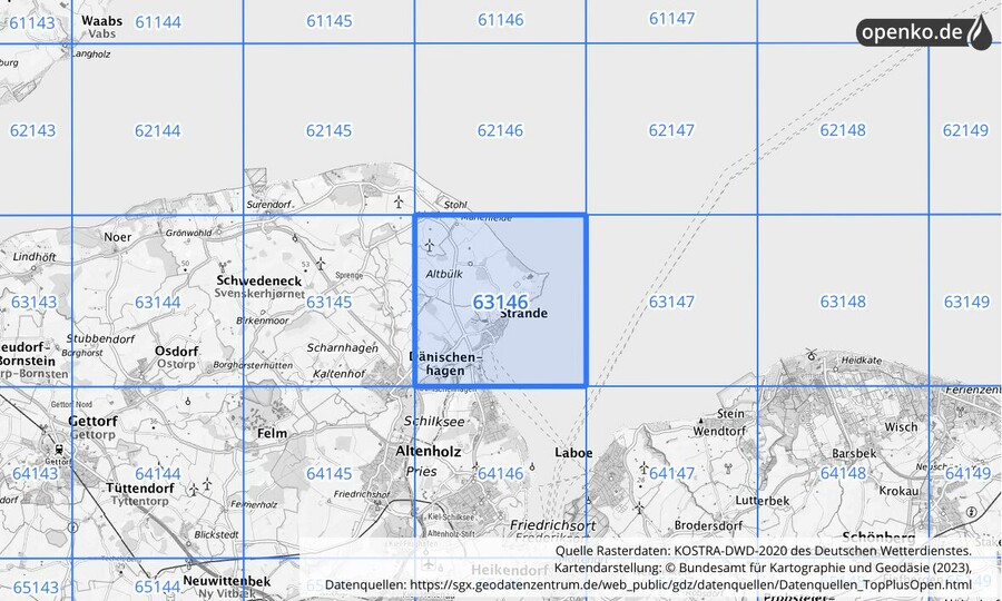 Übersichtskarte des KOSTRA-DWD-2020-Rasterfeldes Nr. 63146