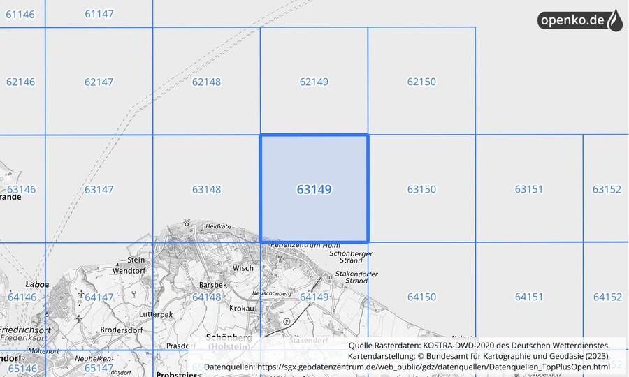 Übersichtskarte des KOSTRA-DWD-2020-Rasterfeldes Nr. 63149