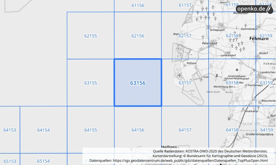 Übersichtskarte des KOSTRA-DWD-2020-Rasterfeldes Nr. 63156