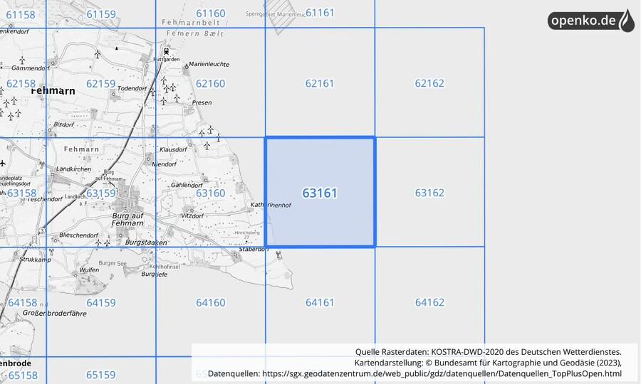 Übersichtskarte des KOSTRA-DWD-2020-Rasterfeldes Nr. 63161