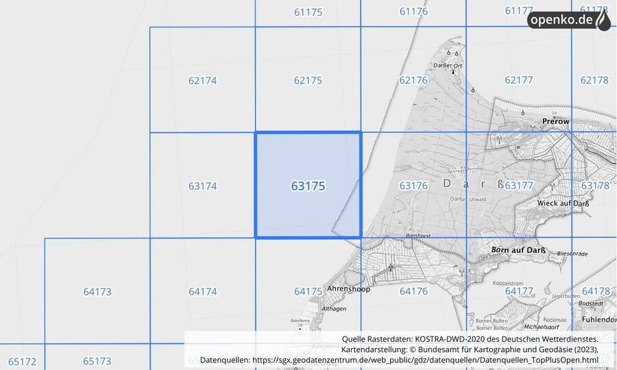 Übersichtskarte des KOSTRA-DWD-2020-Rasterfeldes Nr. 63175