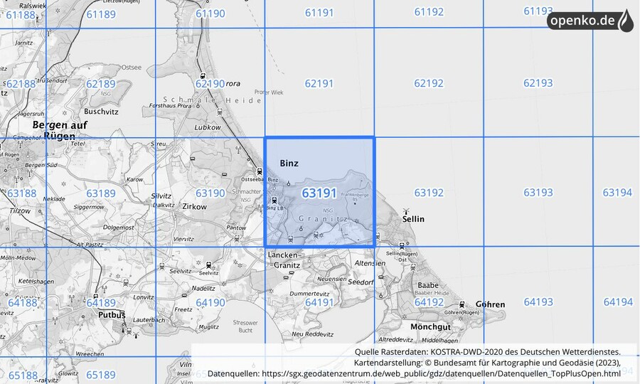 Übersichtskarte des KOSTRA-DWD-2020-Rasterfeldes Nr. 63191