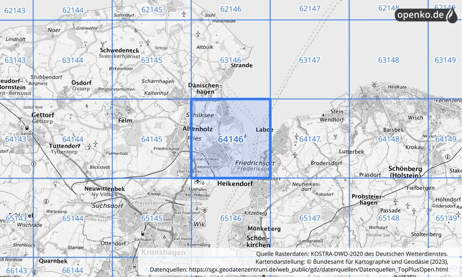 Übersichtskarte des KOSTRA-DWD-2020-Rasterfeldes Nr. 64146