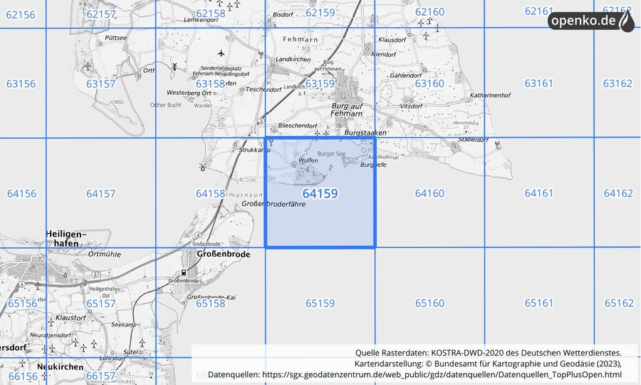 Übersichtskarte des KOSTRA-DWD-2020-Rasterfeldes Nr. 64159