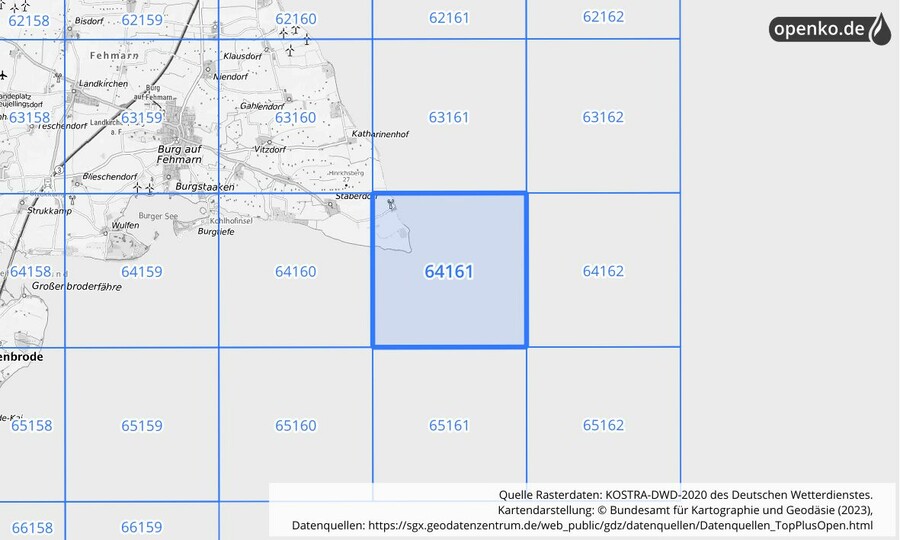 Übersichtskarte des KOSTRA-DWD-2020-Rasterfeldes Nr. 64161