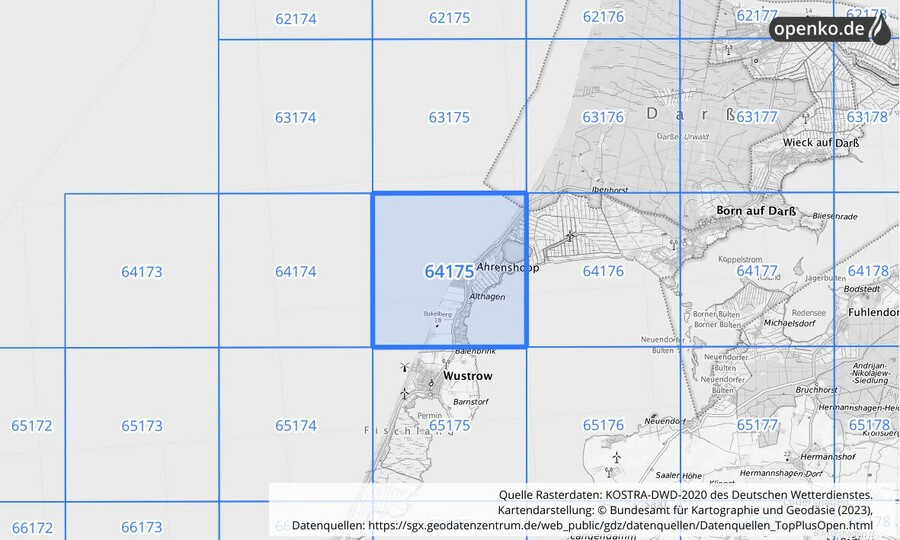 Übersichtskarte des KOSTRA-DWD-2020-Rasterfeldes Nr. 64175