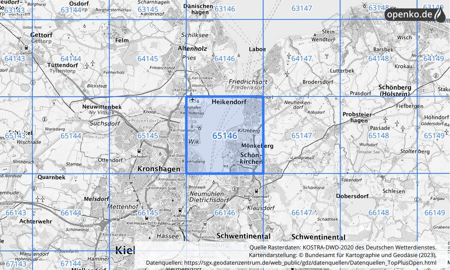 Übersichtskarte des KOSTRA-DWD-2020-Rasterfeldes Nr. 65146