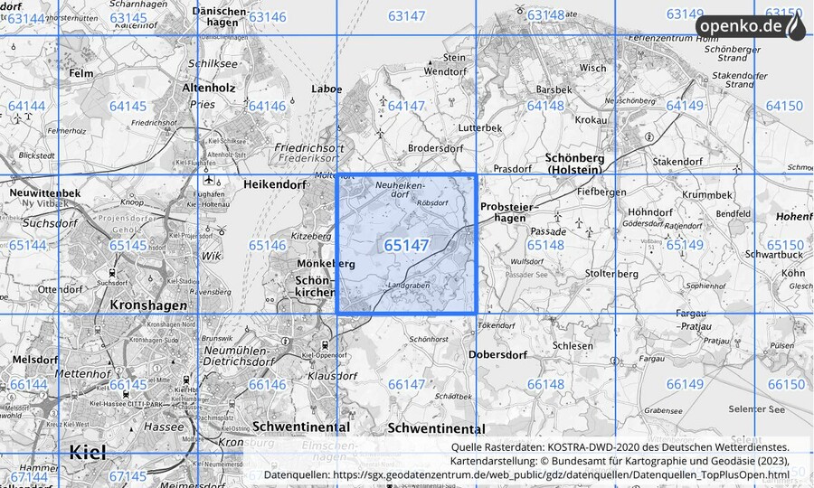 Übersichtskarte des KOSTRA-DWD-2020-Rasterfeldes Nr. 65147