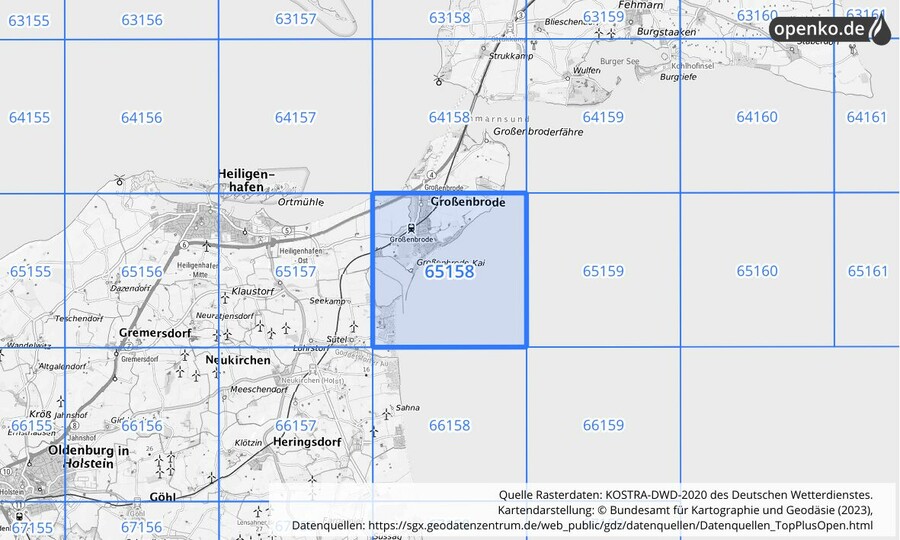 Übersichtskarte des KOSTRA-DWD-2020-Rasterfeldes Nr. 65158