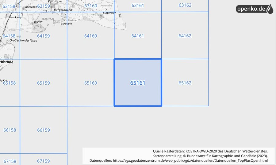 Übersichtskarte des KOSTRA-DWD-2020-Rasterfeldes Nr. 65161