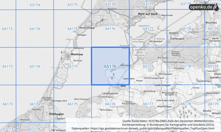 Übersichtskarte des KOSTRA-DWD-2020-Rasterfeldes Nr. 65176