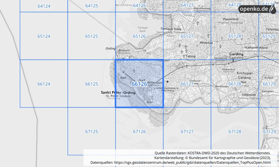 Übersichtskarte des KOSTRA-DWD-2020-Rasterfeldes Nr. 66126