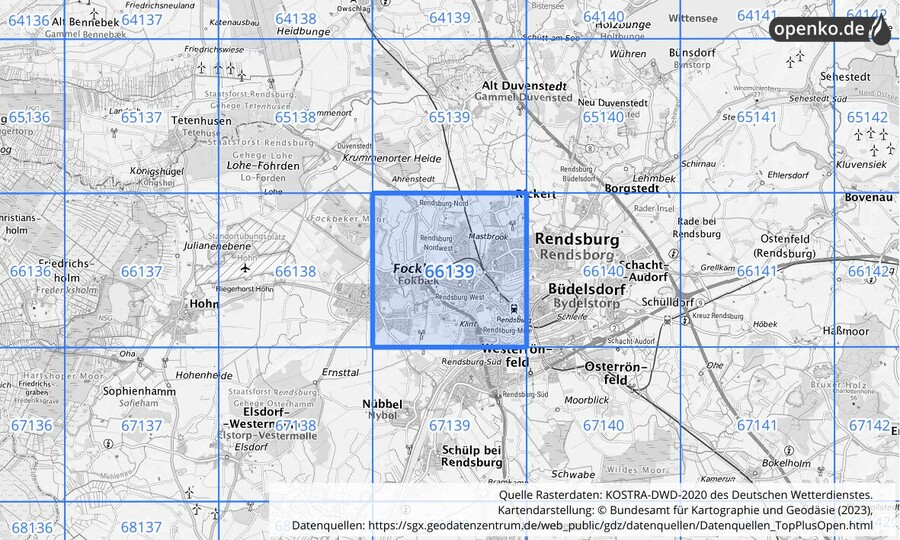 Übersichtskarte des KOSTRA-DWD-2020-Rasterfeldes Nr. 66139