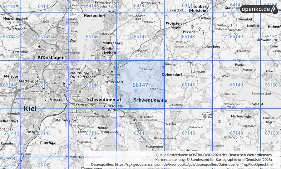 Übersichtskarte des KOSTRA-DWD-2020-Rasterfeldes Nr. 66147