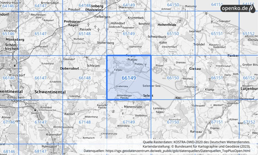 Übersichtskarte des KOSTRA-DWD-2020-Rasterfeldes Nr. 66149