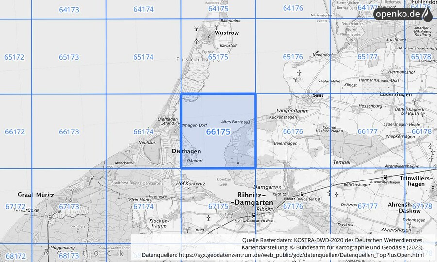 Übersichtskarte des KOSTRA-DWD-2020-Rasterfeldes Nr. 66175