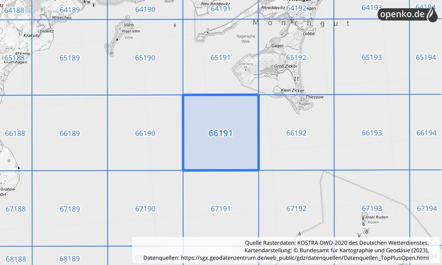 Übersichtskarte des KOSTRA-DWD-2020-Rasterfeldes Nr. 66191