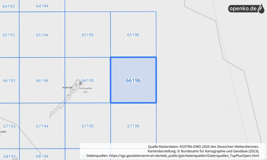 Übersichtskarte des KOSTRA-DWD-2020-Rasterfeldes Nr. 66196