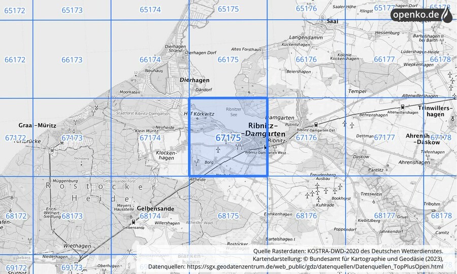 Übersichtskarte des KOSTRA-DWD-2020-Rasterfeldes Nr. 67175